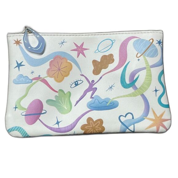 Ipsy Cosmic Makeup Bag – Cream with Colorful Cute Celestial Design & Pink Lining - Picture 1 of 8